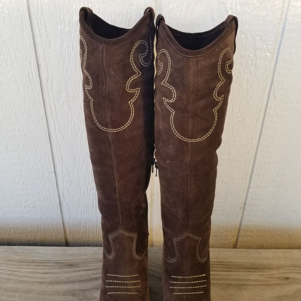 Via Spiga Womens Brown Suede Leather Stacked Heel Boots 7 M Brazil - Picture 10 of 13